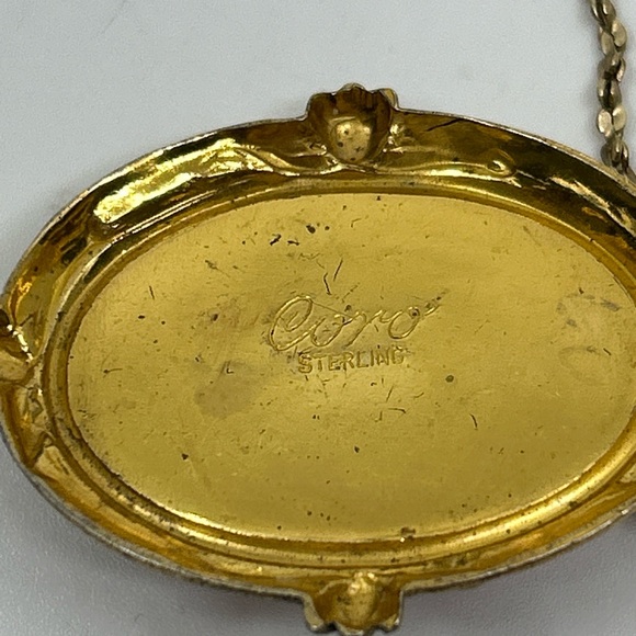 1/20 12k Gold Filled 18” Chain Necklace Coro Sterling Cameo Pendant Red Vintage - Picture 7 of 12